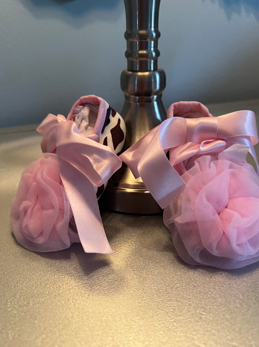 Newborn/Toddler Baby All Occassion Shoes Zebra Print Tulle Ribbon Ballerina Bow Baby Girl Gift