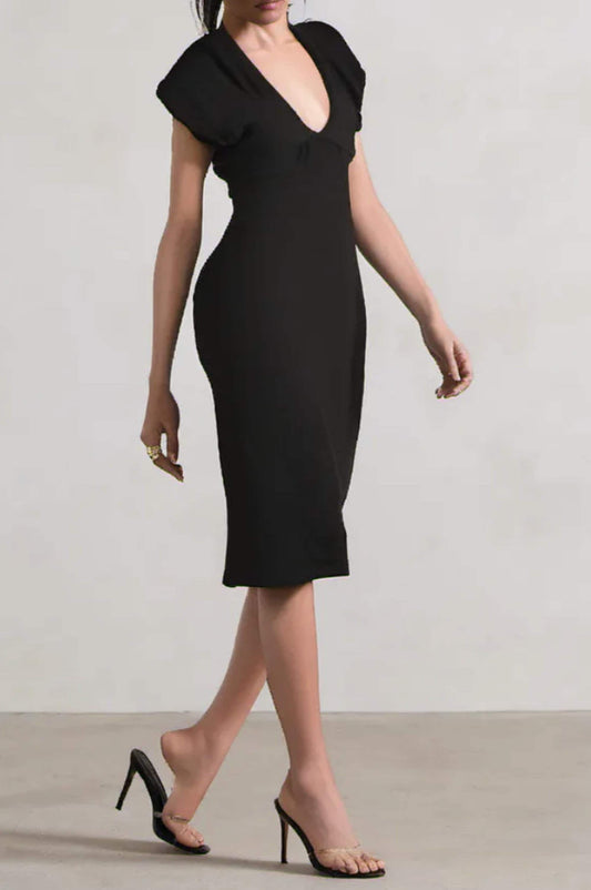Collared PLunge Thin Sweater Dress