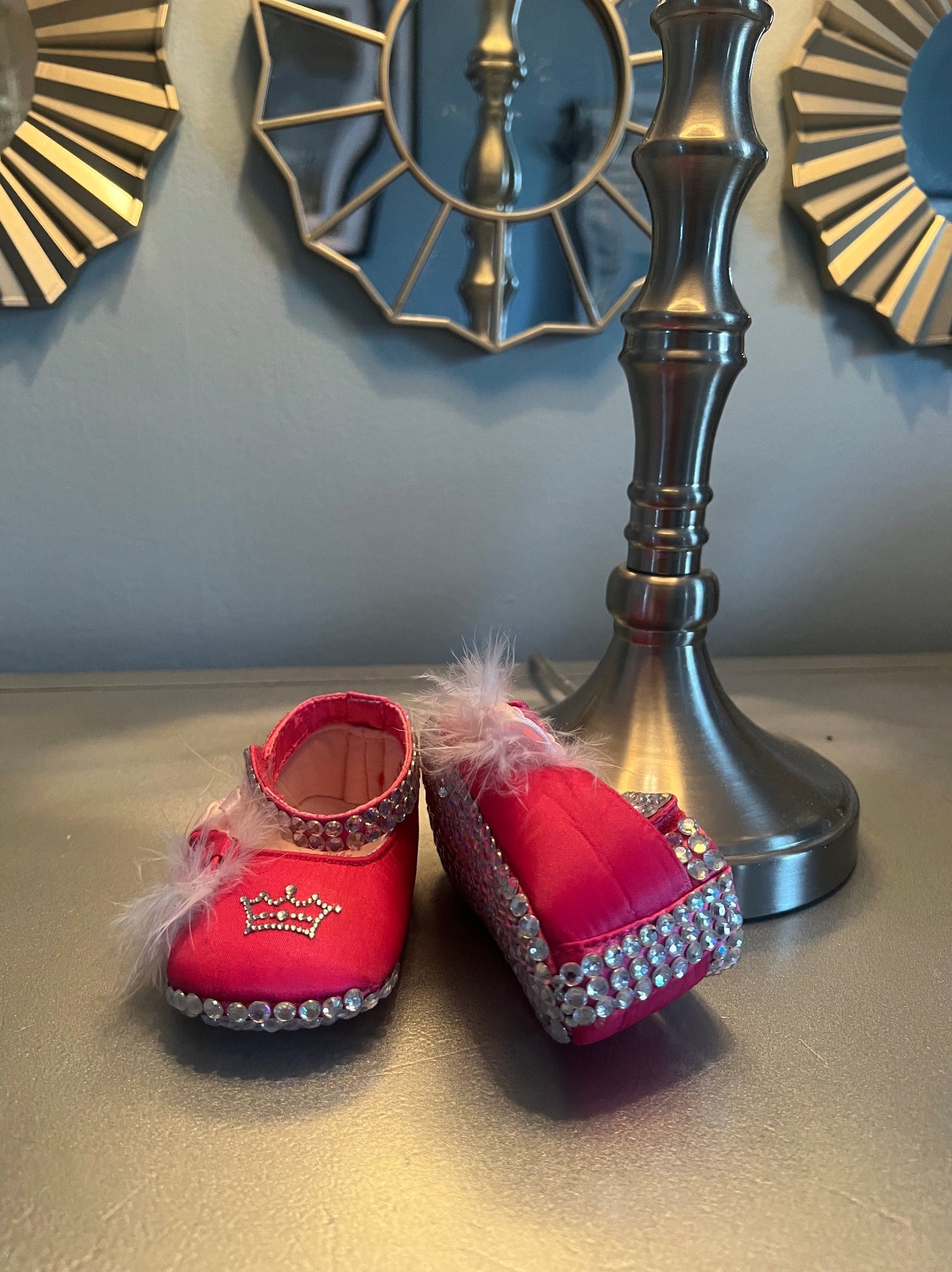 All Over Rhinestone Bling Princess Rosette Feather Pink Toddler Baby All Occassion Shoes  Baby Girl Gift
