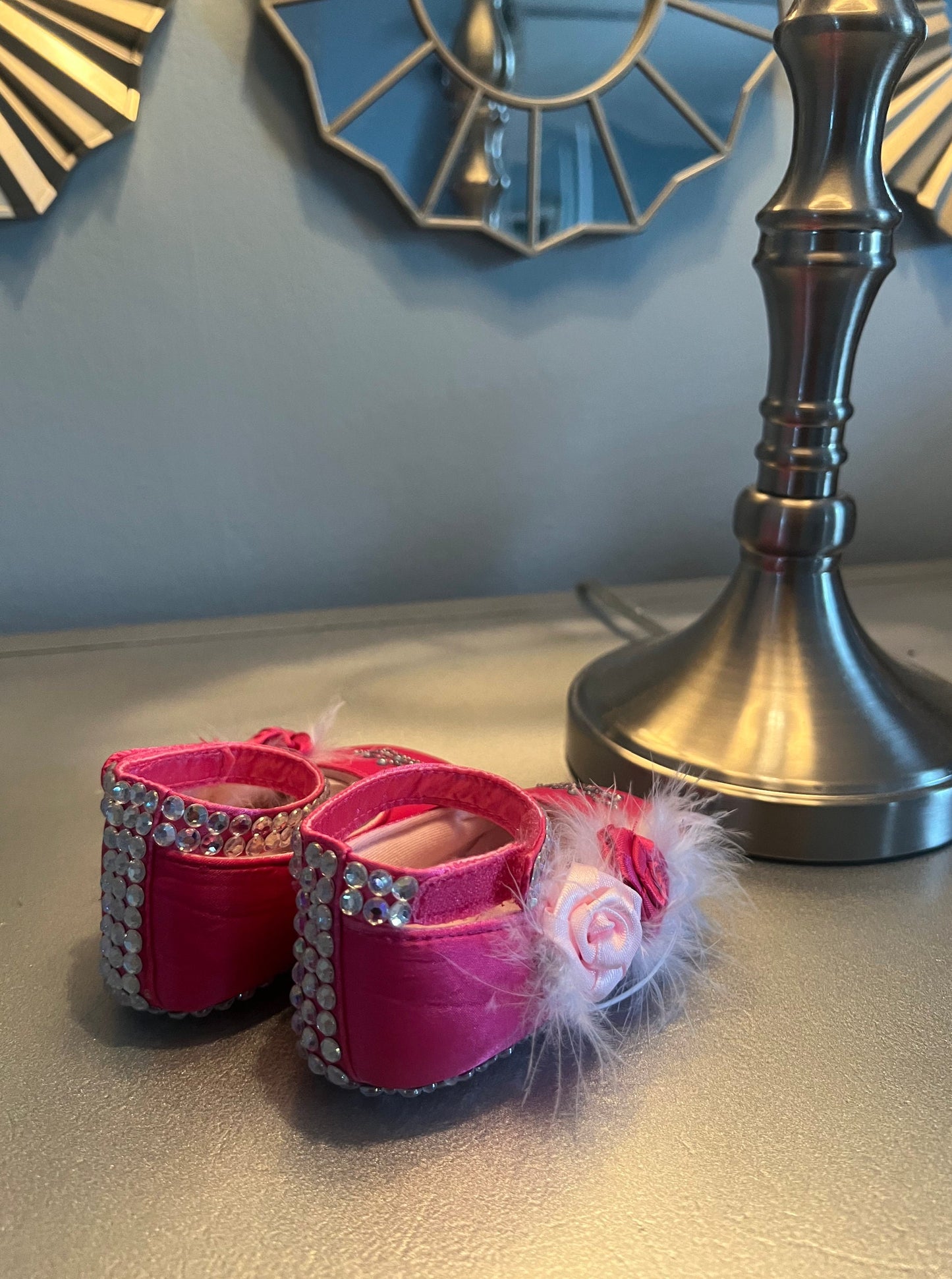 All Over Rhinestone Bling Princess Rosette Feather Pink Toddler Baby All Occassion Shoes  Baby Girl Gift