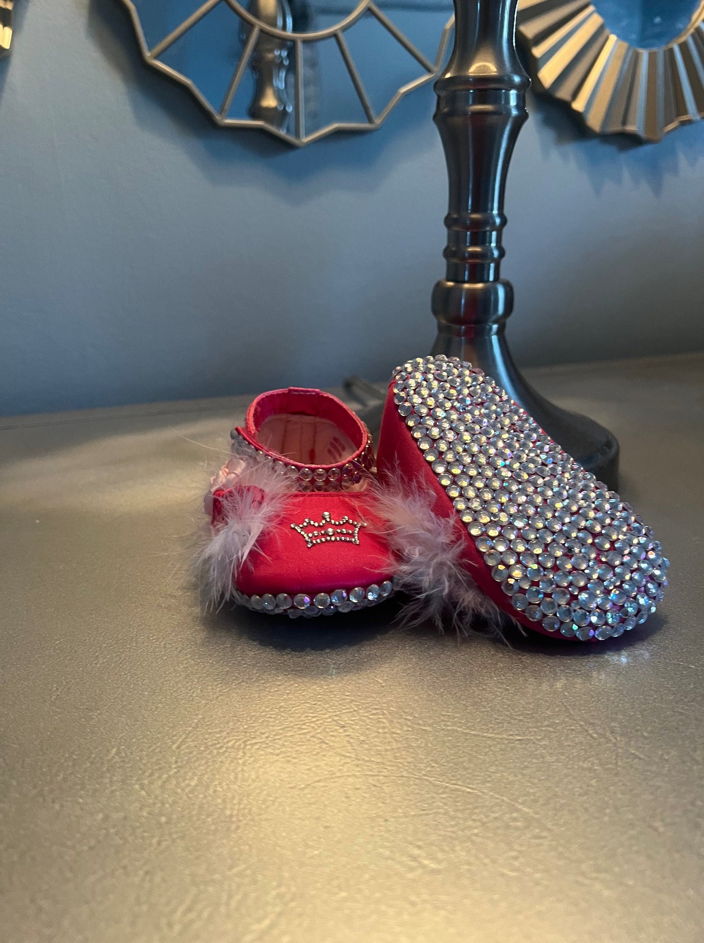 All Over Rhinestone Bling Princess Rosette Feather Pink Toddler Baby All Occassion Shoes  Baby Girl Gift
