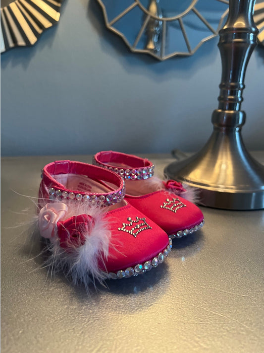 All Over Rhinestone Bling Princess Rosette Feather Pink Toddler Baby All Occassion Shoes  Baby Girl Gift