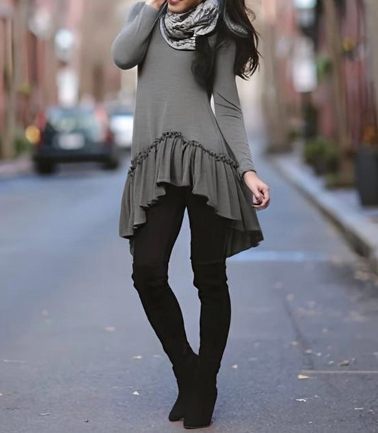 Long Sleeve Ruffle Hem Tunic Top Blouse