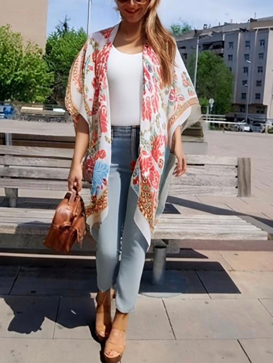 Women's Half Kimono Sleeve Open Front Boho Print Cardigan Beach Cover-Up Fashion