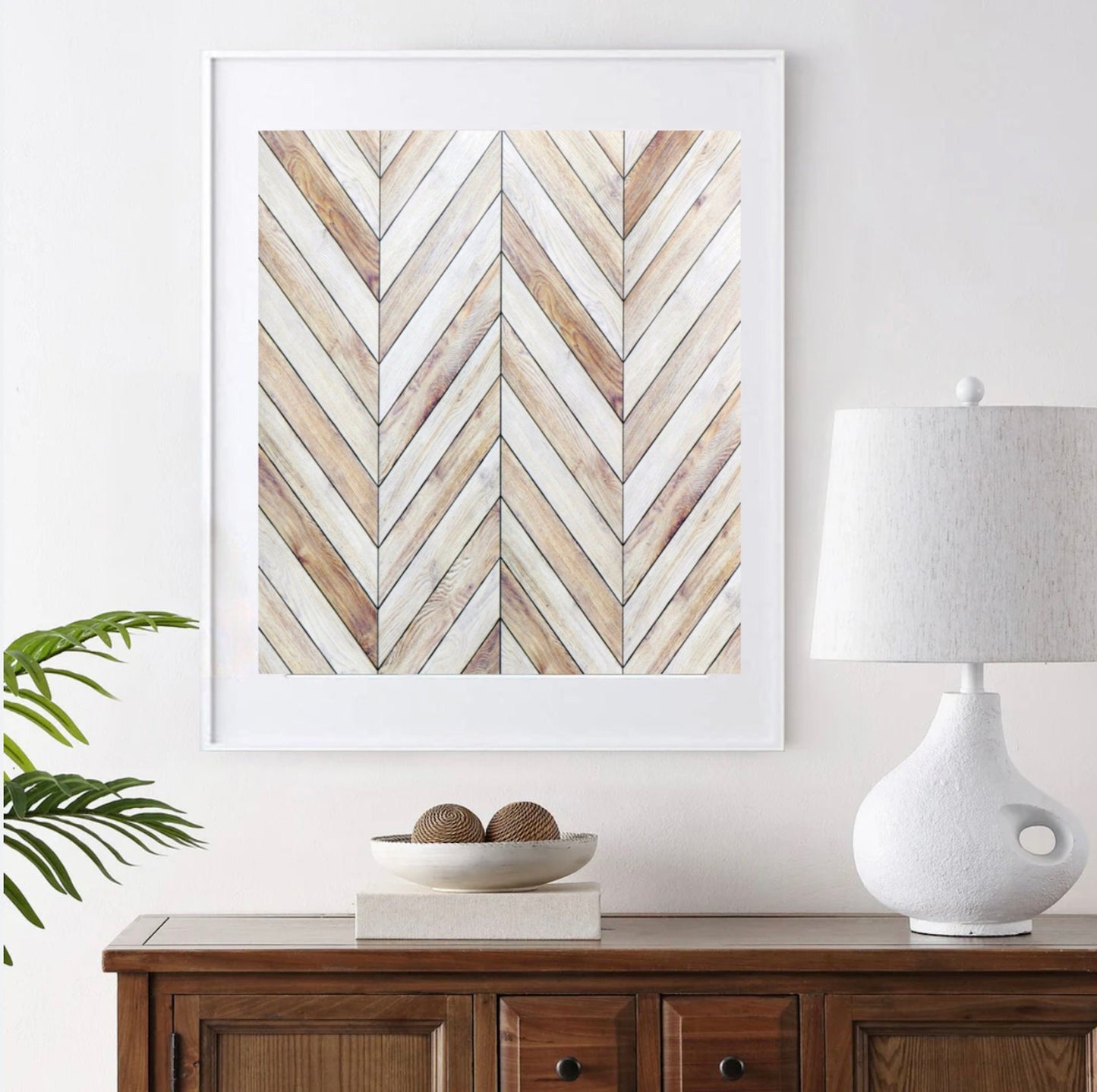 16 x 20 Framed Bold Wood Slat Herringbone Chevron Theme Print Wall Art