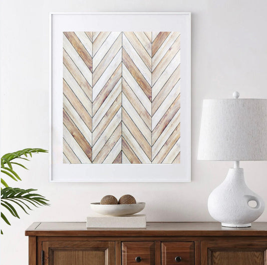 16 x 20 Framed Bold Wood Slat Herringbone Chevron Theme Print Wall Art