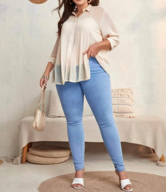 Plus Size Embroidered Button Down Blouse Top