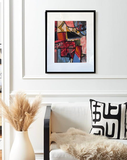 16 x 20 Framed Indian Ethnic Cotton Linen Fabric Textile Wall Art