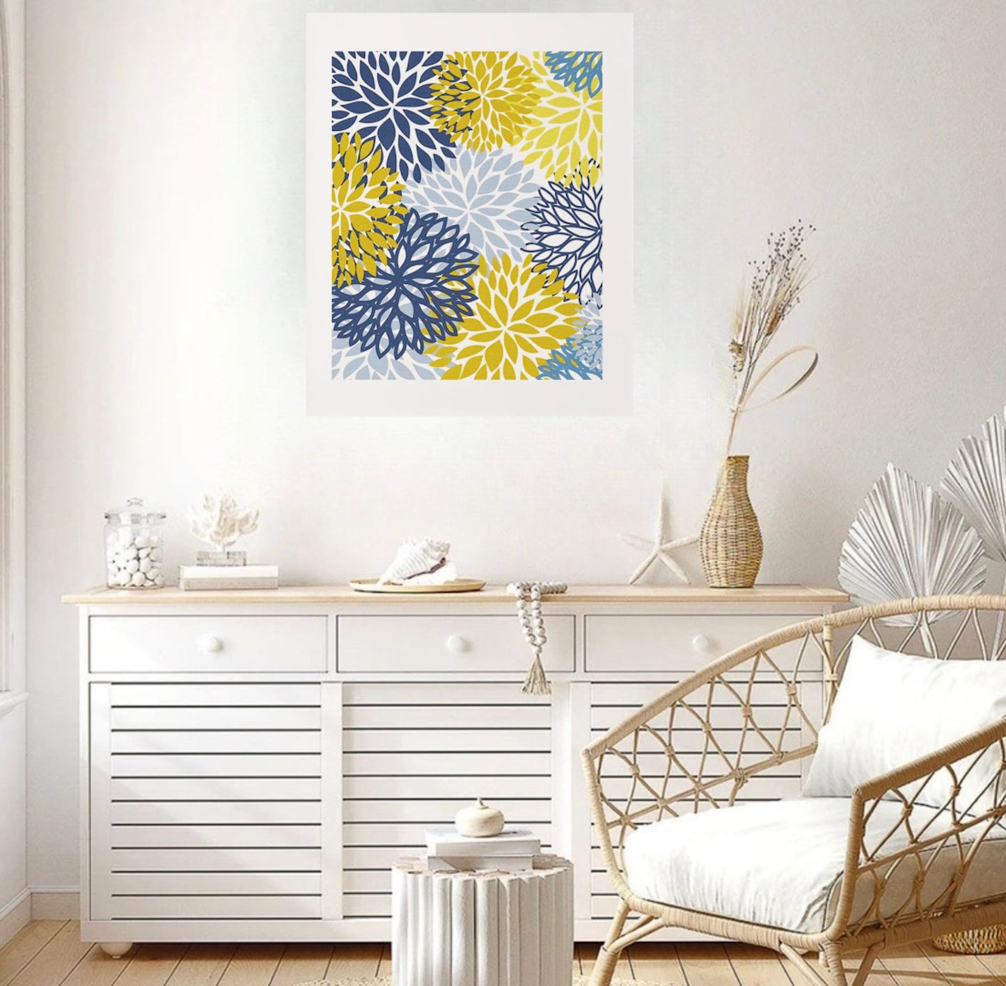 16 x 20 Framed Bold floral Abstract Polyester Fabric Textile Wall Art