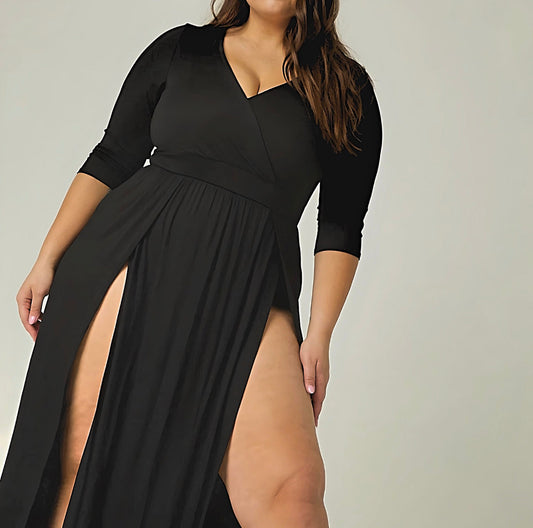 Women's Sexy Plus Size Wrap Top Double Slit Jersey Maxi Dress Last One Size 1X