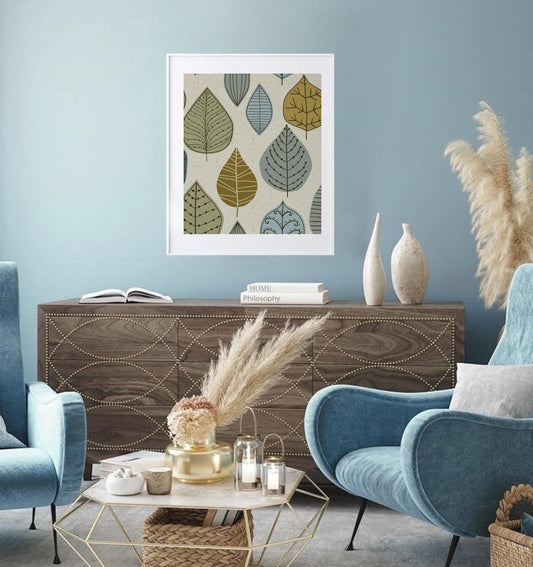 16 x 20 Framed Bold Retro Leaves Polyester Fabric Textile Wall Art