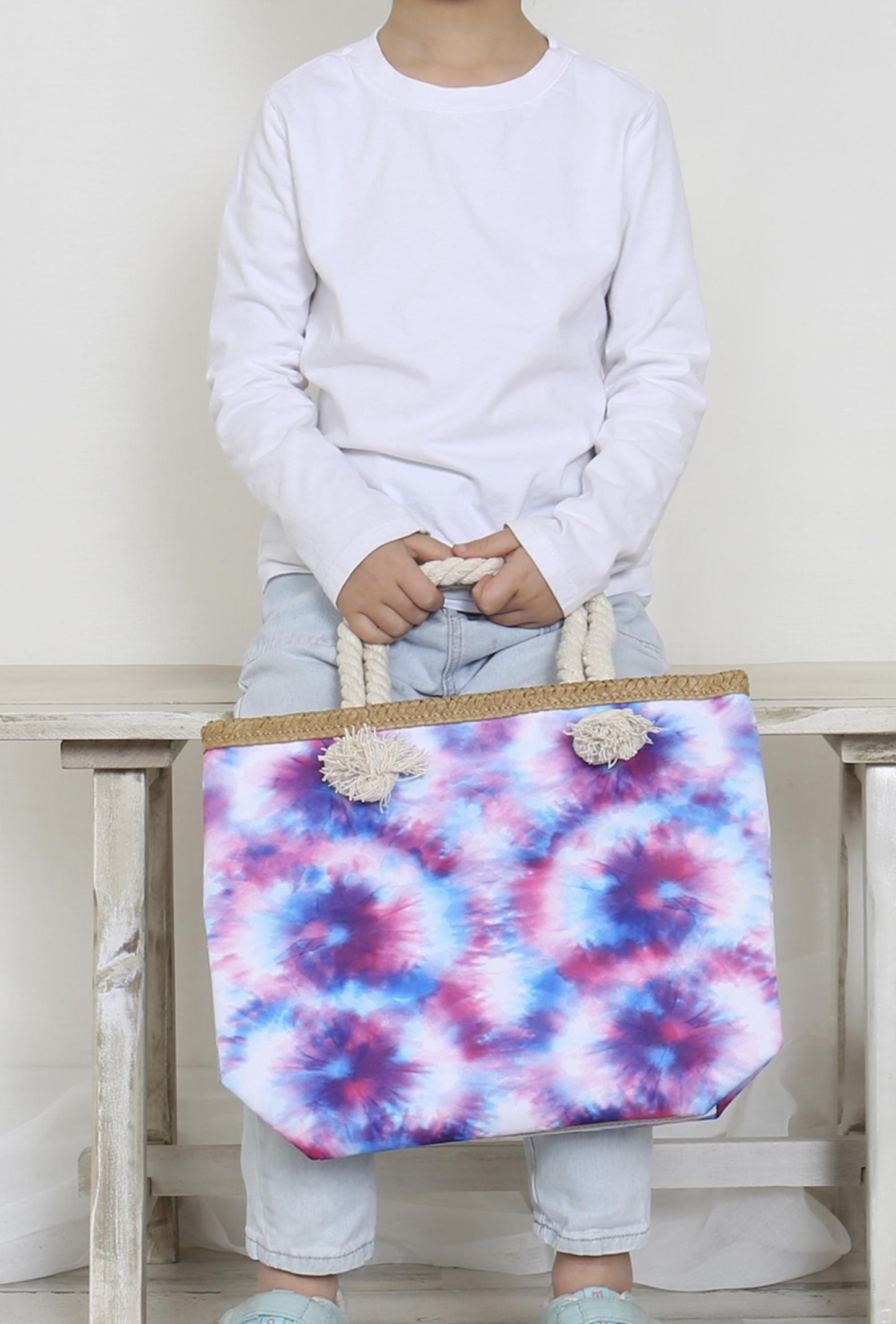Kids Tie Dye Canvas Tote - Beach Sports Overnight Bag Boho Theme