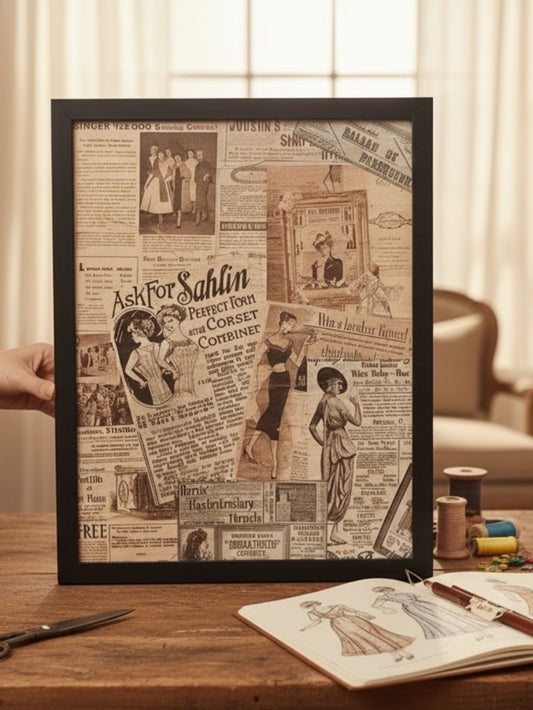 12 x 15 Vintage Newspaper Fashion Decoupage Framed Canvas Wall Art