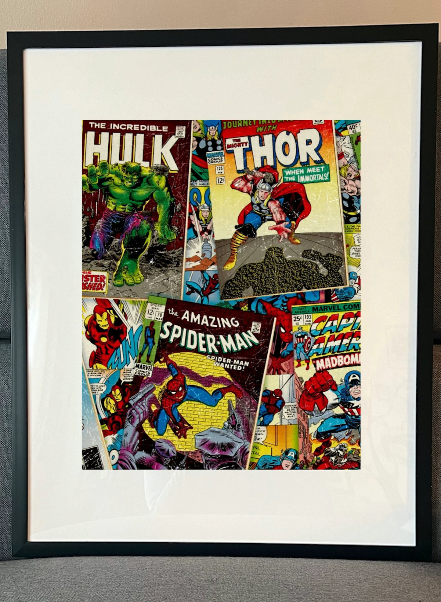16 x 20 Framed Bold Kids Room Comic Theme Cotton Fabric Textile Wall Art