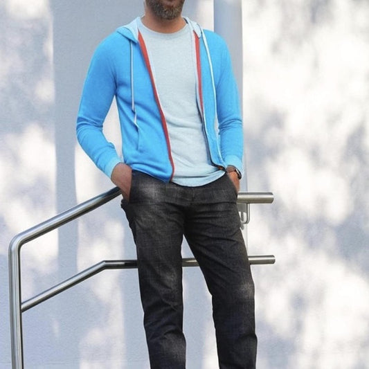 Men's Size Small Contrast Zip Up Hoodie Cardigan