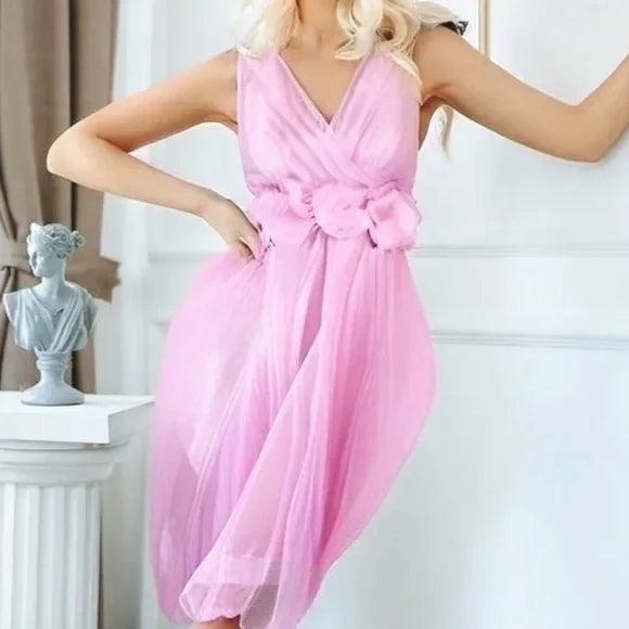 50s Style Irridescent Rosette Balloon Bottom Cocktail Dress Wedding Prom